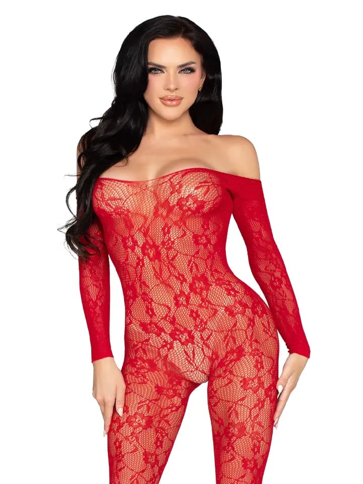 Lace Lingerie Bodystocking Red