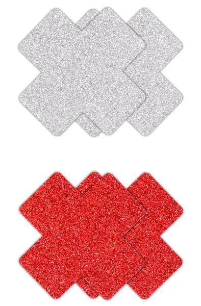 Pretty Pasties Glitter Cross Red Silver 2 Pair Nipple covers