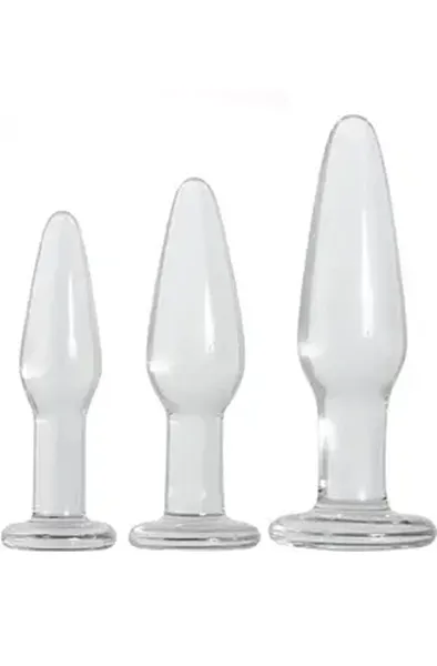 Glass Anal Training Trio 3 Clear Butt Plugs