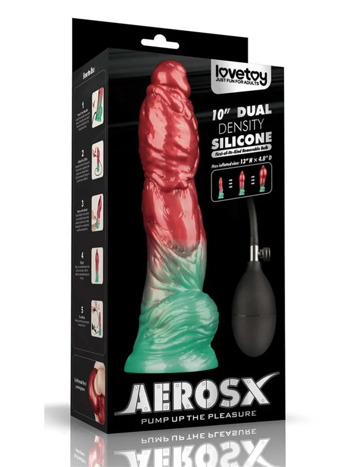 Dual Density Inflatable Dildo Red/Green 25 cm Uppblåsbar dildo