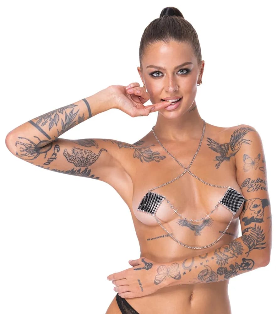 Cottelli Accessories: Nipple Stickers Square with Neck Chain