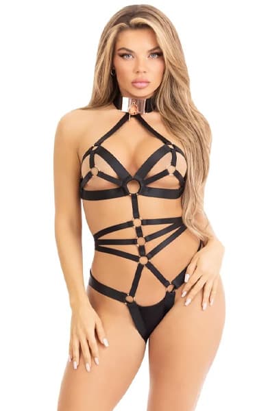 Kink Satin Elastic Crotchless Teddy