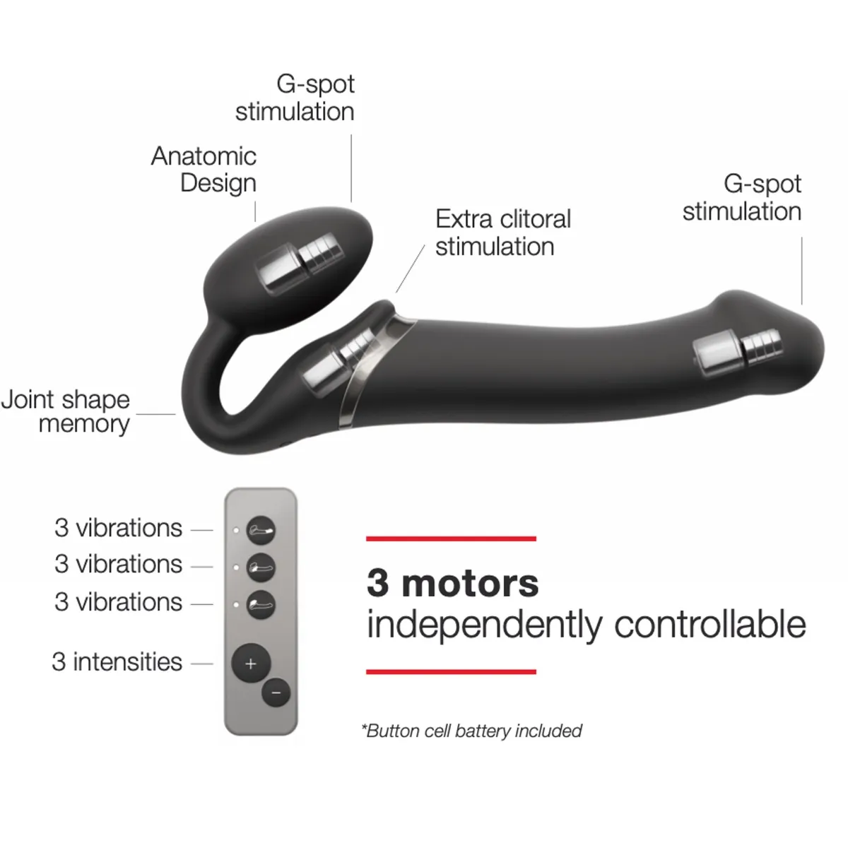 Vibrating Bendable Strap On Black L