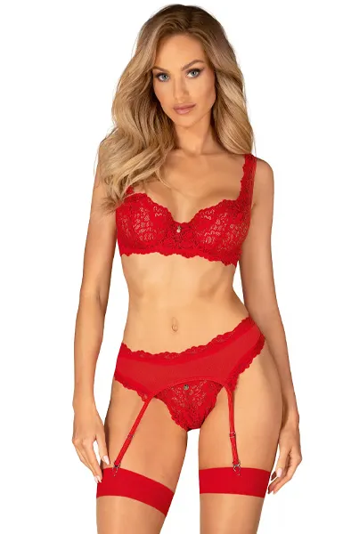 Obsessive Amor Cherris 3-pcs Set Red S/M BH & BH-set