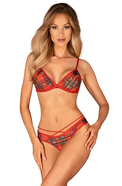 Obsessive Ms Merrilo 2-pcs Set Red XS/S BH-set, Underkläder för julafton
