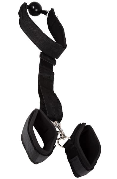 Ball Gag with Wrist Restraints - svart