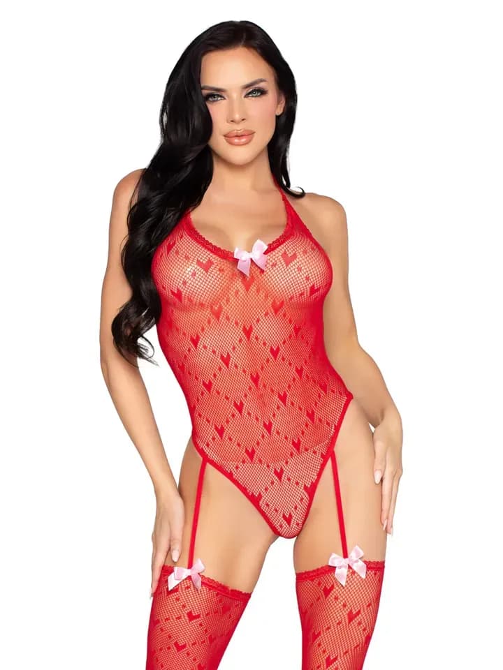 Heart Body With Attached Stockings Red