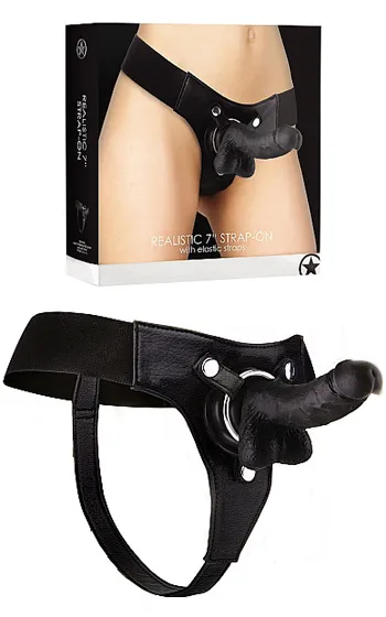 Shots Realistic Strap-On Black 18 cm Strap-on med sele