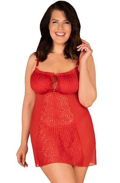 Obsessive Blossmina Chemise & Thong Red 6XL/7XL Sexiga underkläder