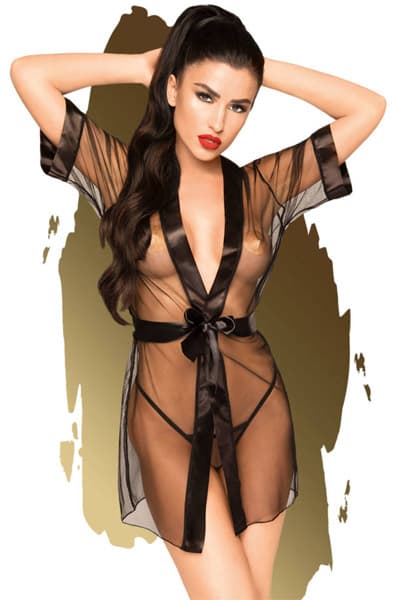 Midnight Mirage - Satin Kimono - Black