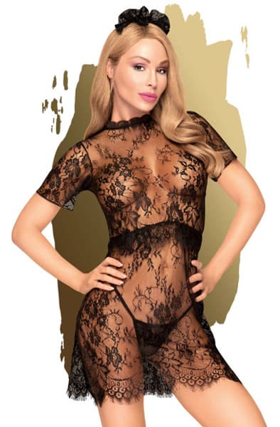Poison Cookie - Lace Dress with Thong and Hairpiece - Black
