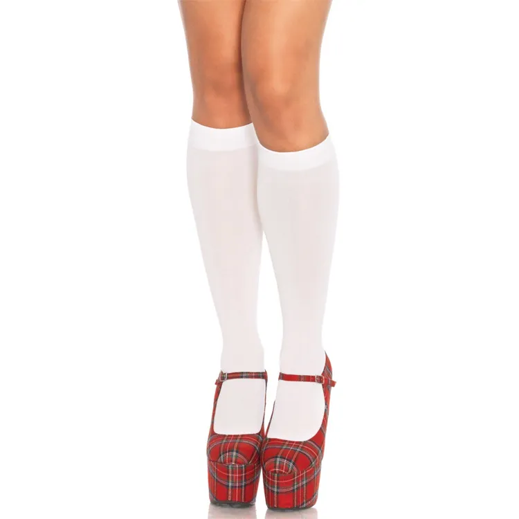 Leg Avenue Nylon Knee Highs White O/S Strumpor