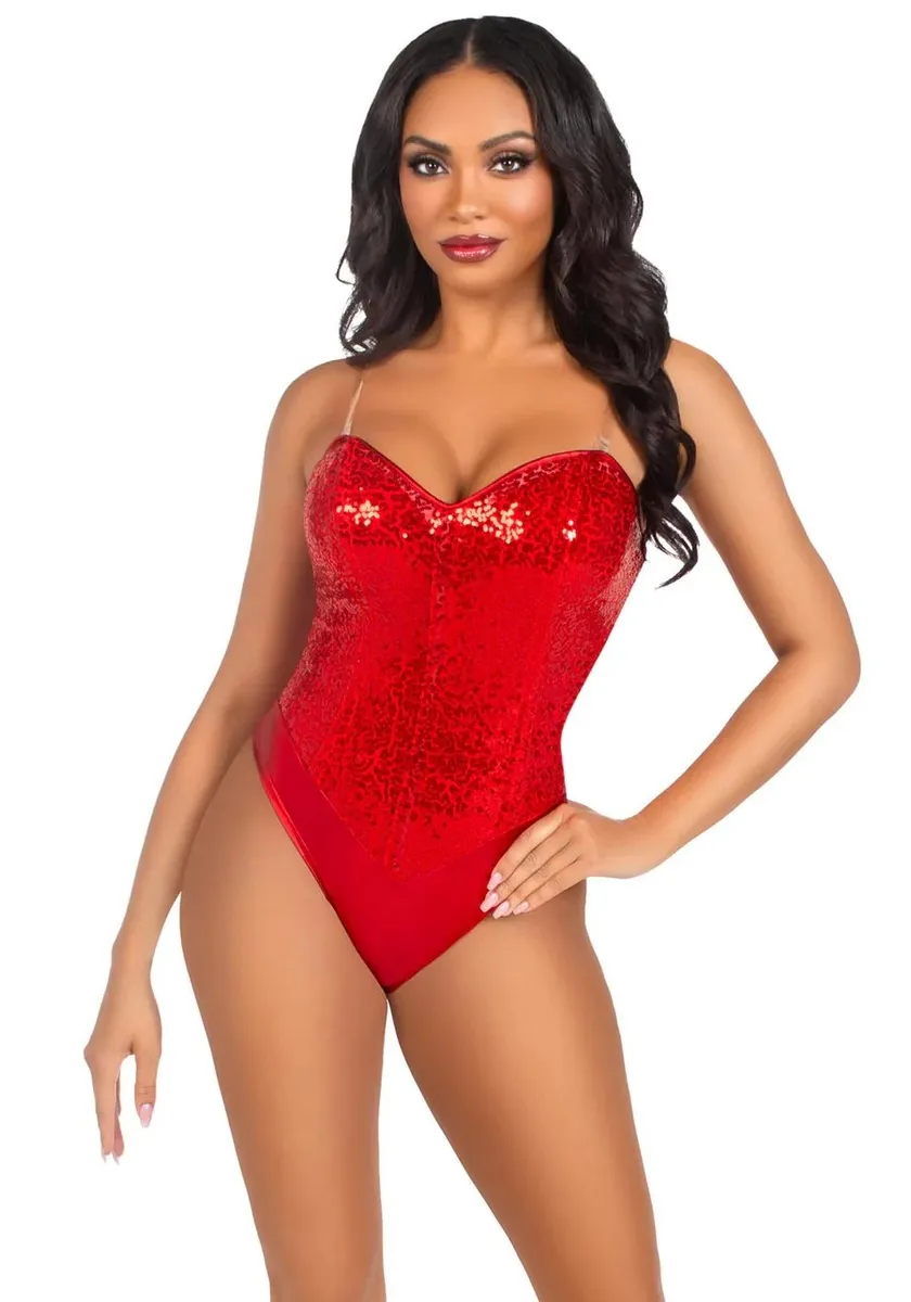 Sequin Boned Bodysuit Red L Body & Playsuits