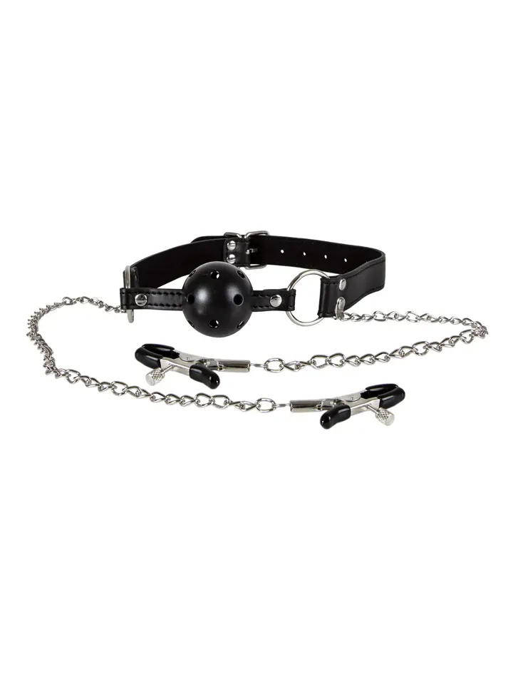 Diabolique Black Gag With Nipple Clamps