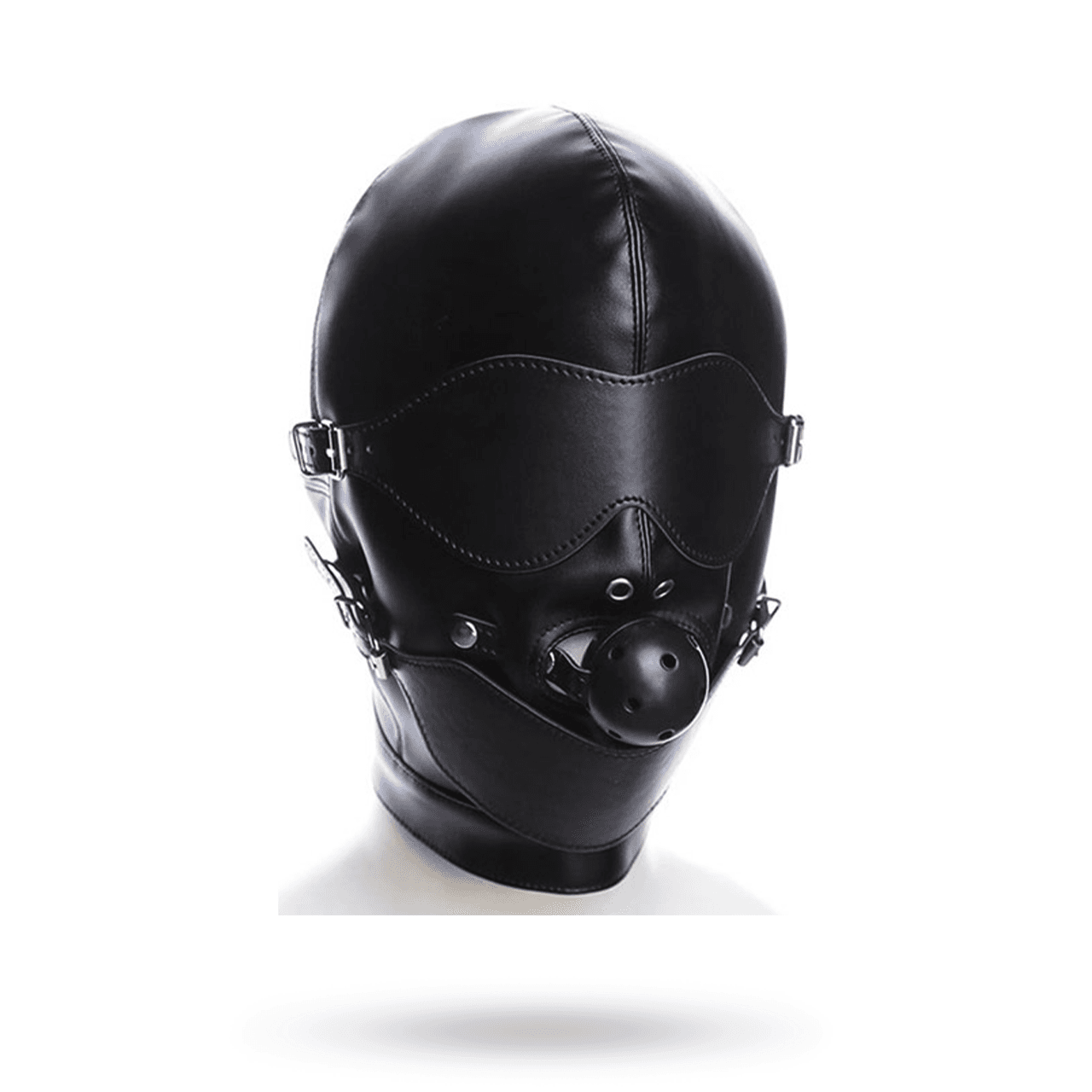 Slave Hood With Eye Mask & Breathable Gag Ball