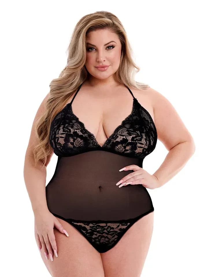 Eco Mesh & Lace Teddy Black Queen Size Teddy