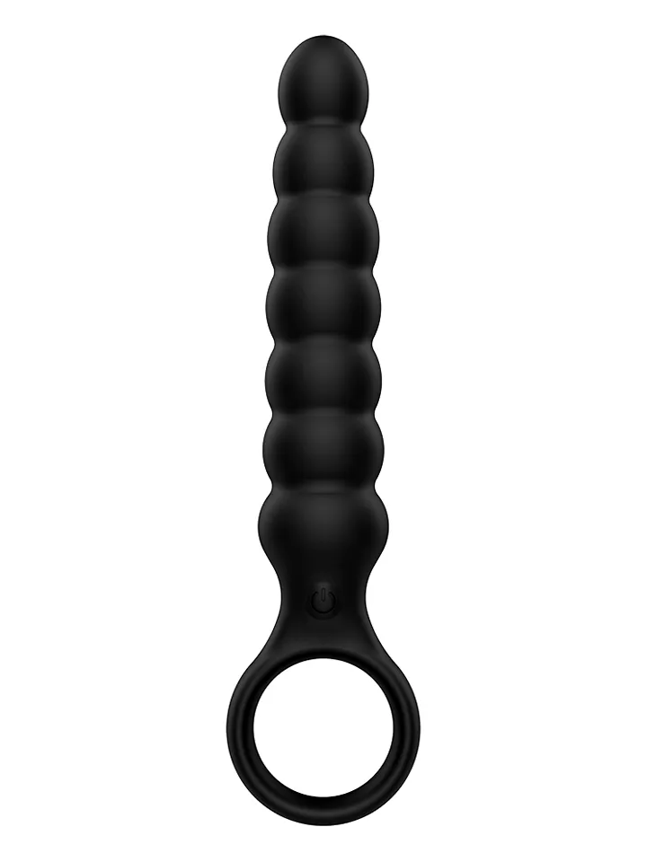 Ribbed Anal Plug With Vibrations Black Analplugg med vibrator