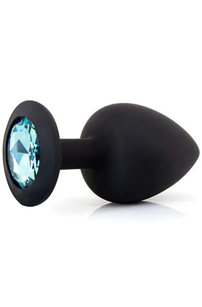Silicone Plug With Gem Black/Blue Large Analplugg