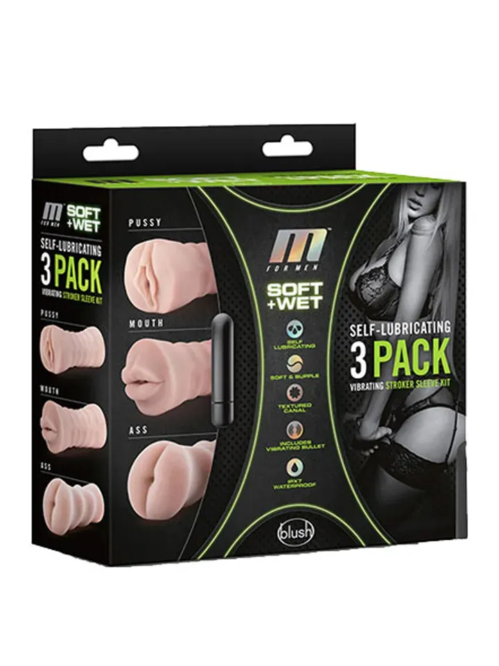 3-pack Vibrating Stroker Kit Masturbator paket