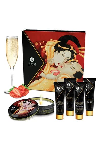 Shunga Erotic Art Geishas Secret Kit Strawberry Wine Massage paket