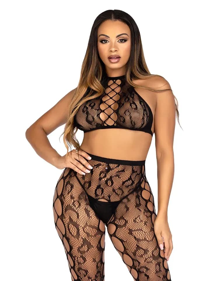 Crop Top & Crotchless Tights O/S Underklädesset