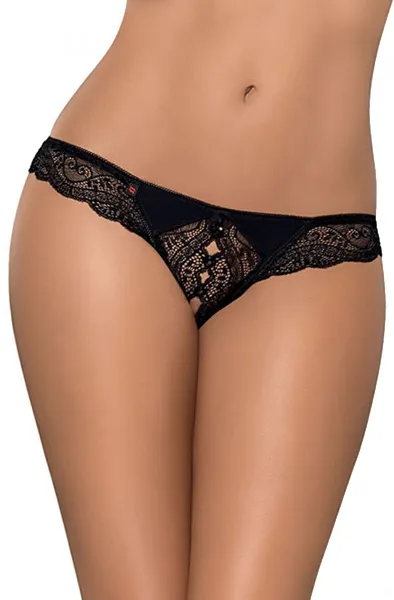 Obsessive Miamor Crotchless Thong Black S/M Trosor med öppen gren