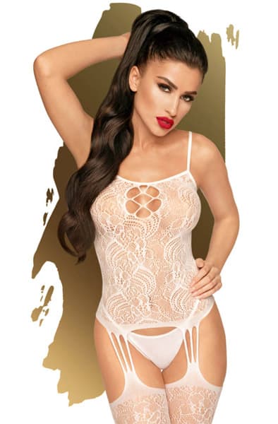 Eye Of The Storm - Laced Suspender Bodystocking - White
