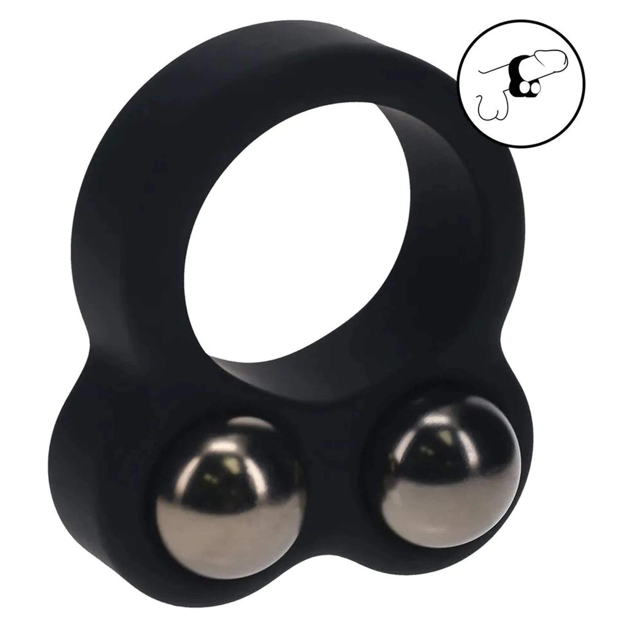 Liquid Silicone Double Weighted Ball Cockring - Black