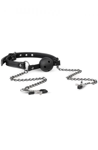 Open Ball Gag With Nipple Clamps